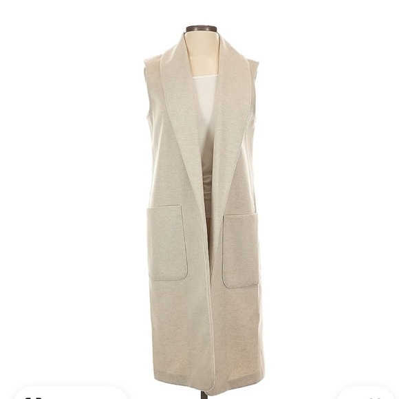 NWT- Joie Cream Sleeveless Long Vest with Pockets - Picture 1 of 4